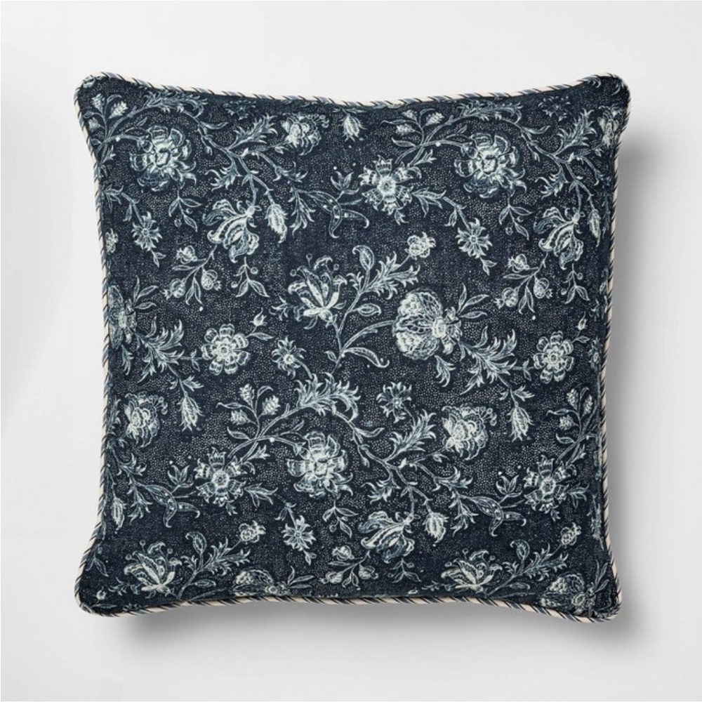Square Allover Floral Pillow Navy - Threshold™ designed with Studio McGee